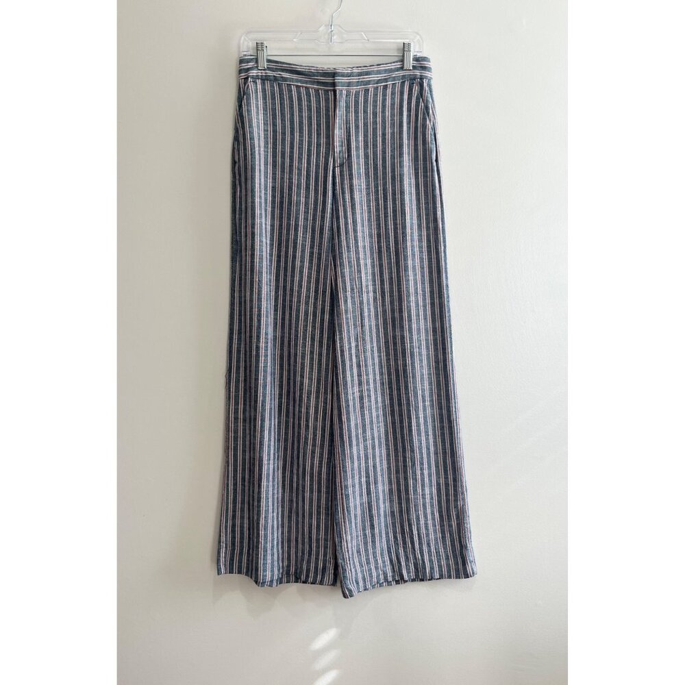 Banana Republic Wide Leg Pants Womens 4 Black Striped Oxford Fabric Pockets